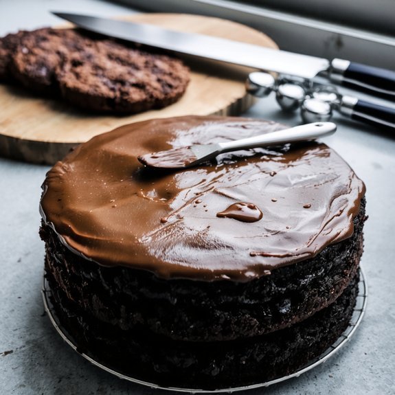 creamed chocolate cake layers