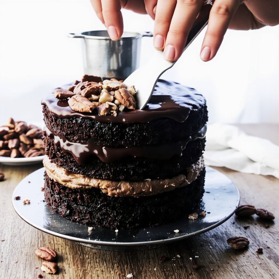 crumb coated layered coconut pecan frosting