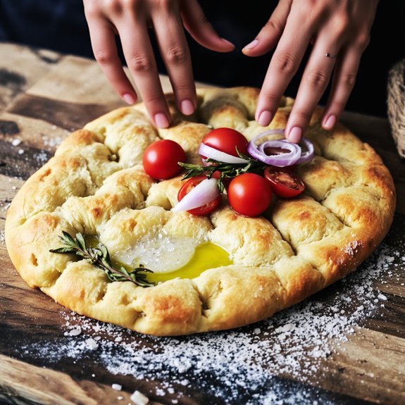 dimpled focaccia olive oil