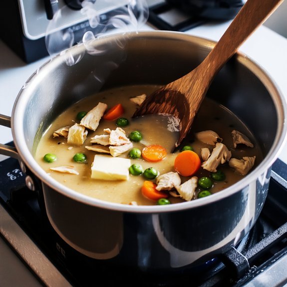 make roux fold chicken veggies