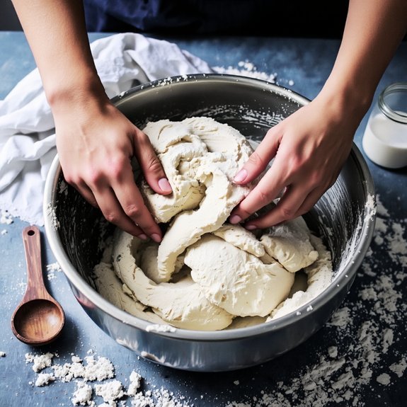 mix add liquids knead