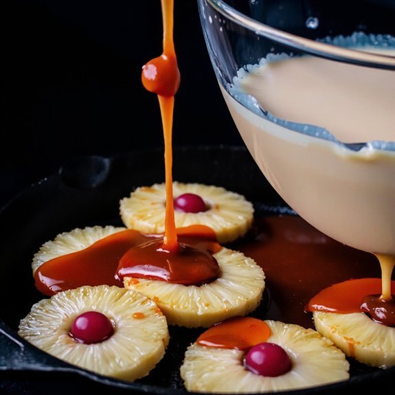 pour batter over pineapple