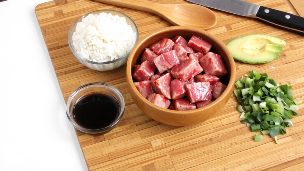 sushi grade tuna poke preparation